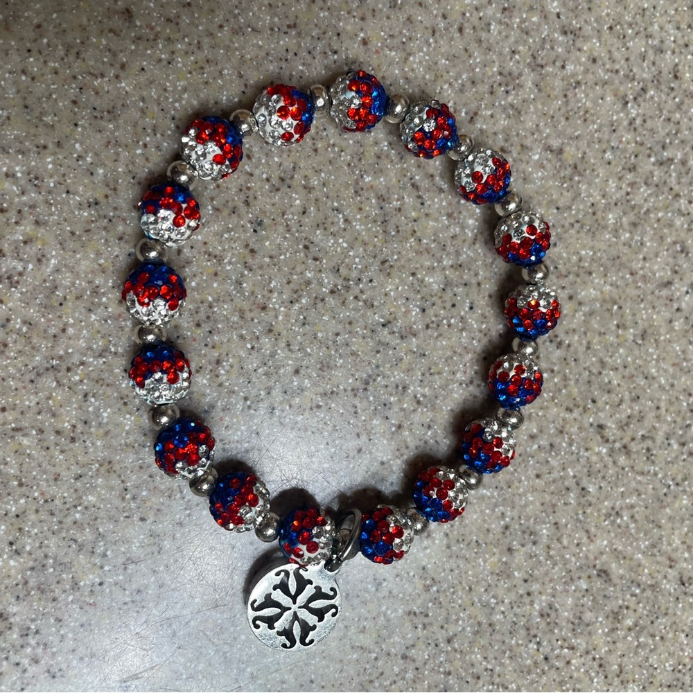 Rustic Cuff Red White & Blue Crystal Stretch Bracelet